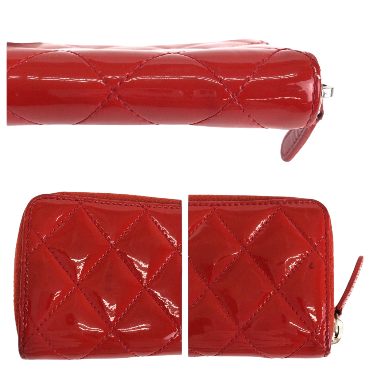 13752
CHANEL シャネル マトラッセ ココマーク レッド シルバー金具 エナメル カードケース コインケース  レディース