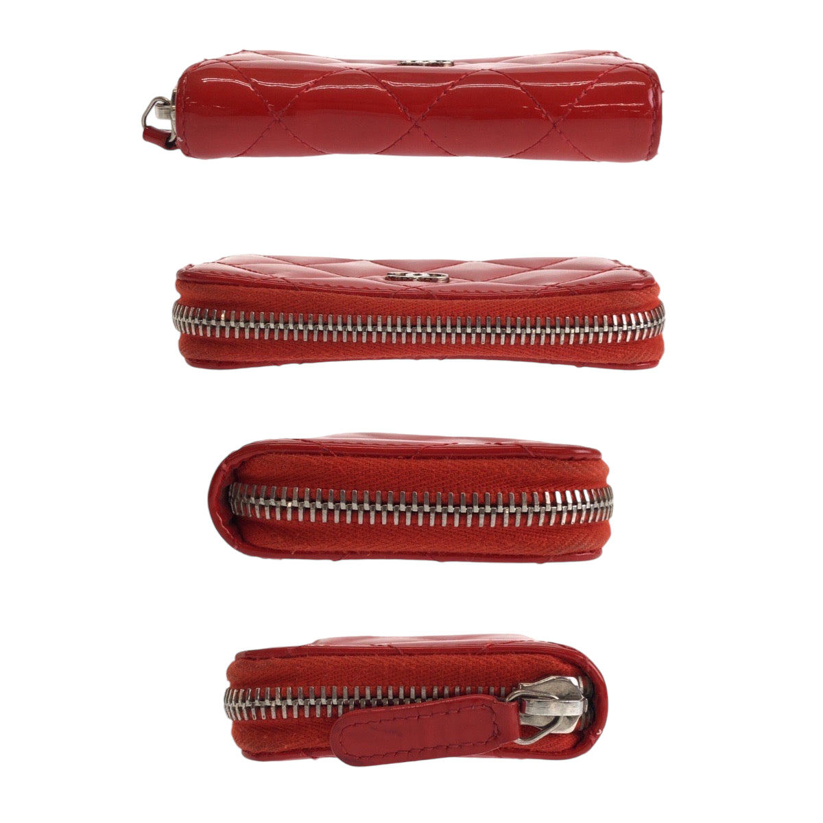 13752
CHANEL シャネル マトラッセ ココマーク レッド シルバー金具 エナメル カードケース コインケース  レディース