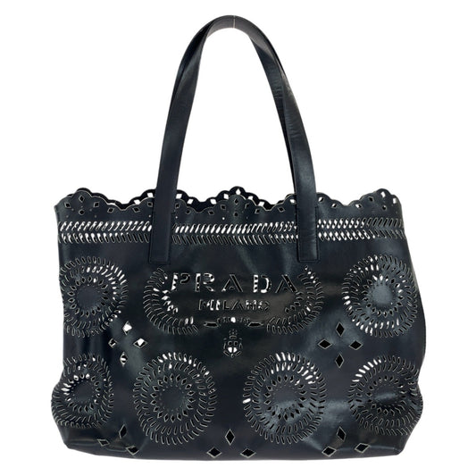 14190
PRADA プラダ パンチング ポーチ付き ブラック 黒 レザー トートバッグ ショルダーバッグ  レディース