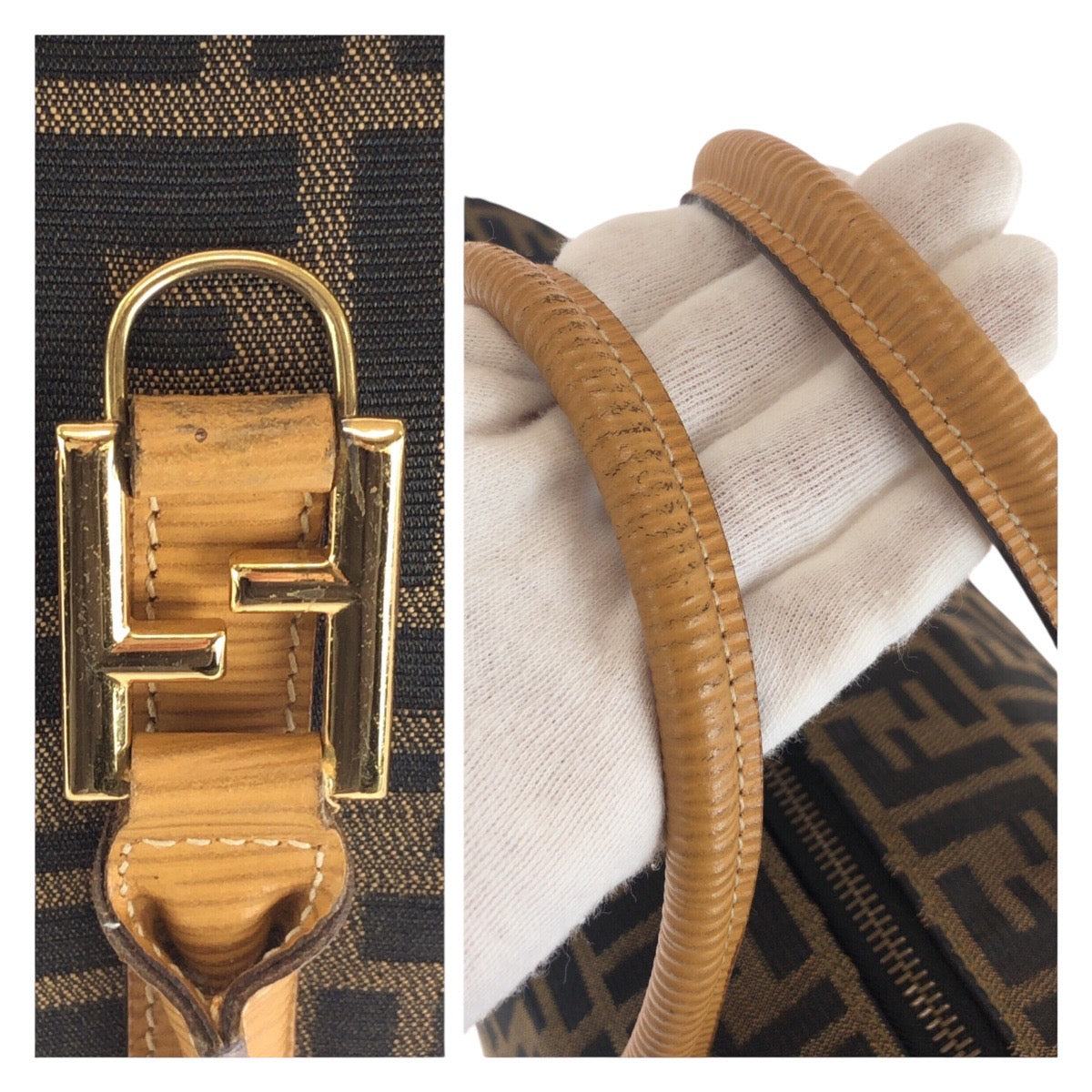 FENDI フェンディ ヴィンテージ ズッカ柄 ブラウン ゴールド金具 キャンバス トートバッグ ボストンバッグ ショルダーバッグ 2WAY  レディース
