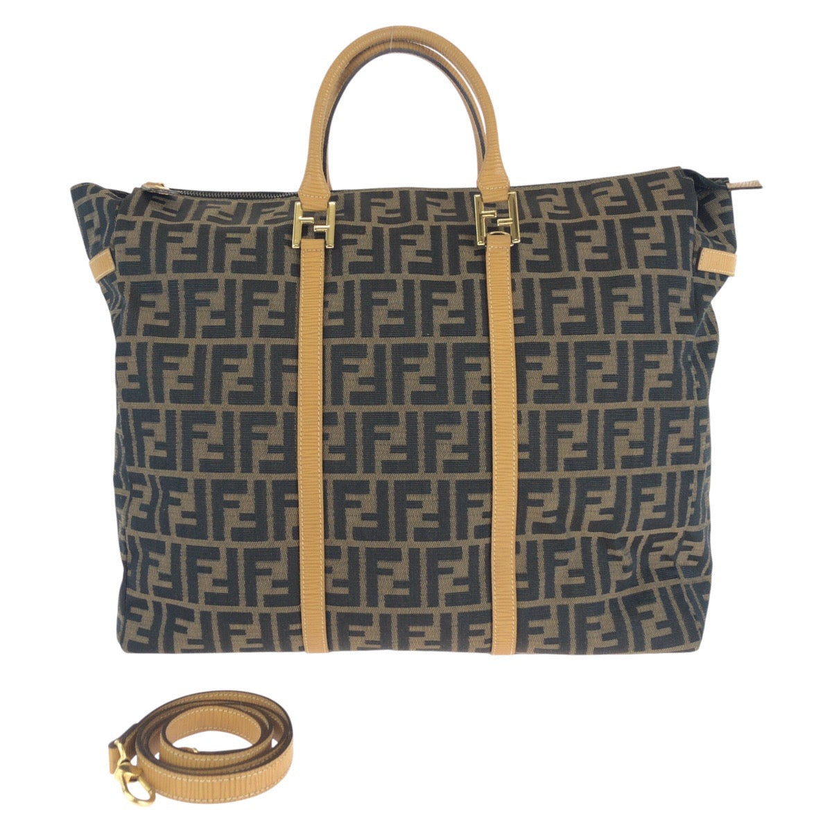 FENDI フェンディ ヴィンテージ ズッカ柄 ブラウン ゴールド金具 キャンバス トートバッグ ボストンバッグ ショルダーバッグ 2WAY  レディース