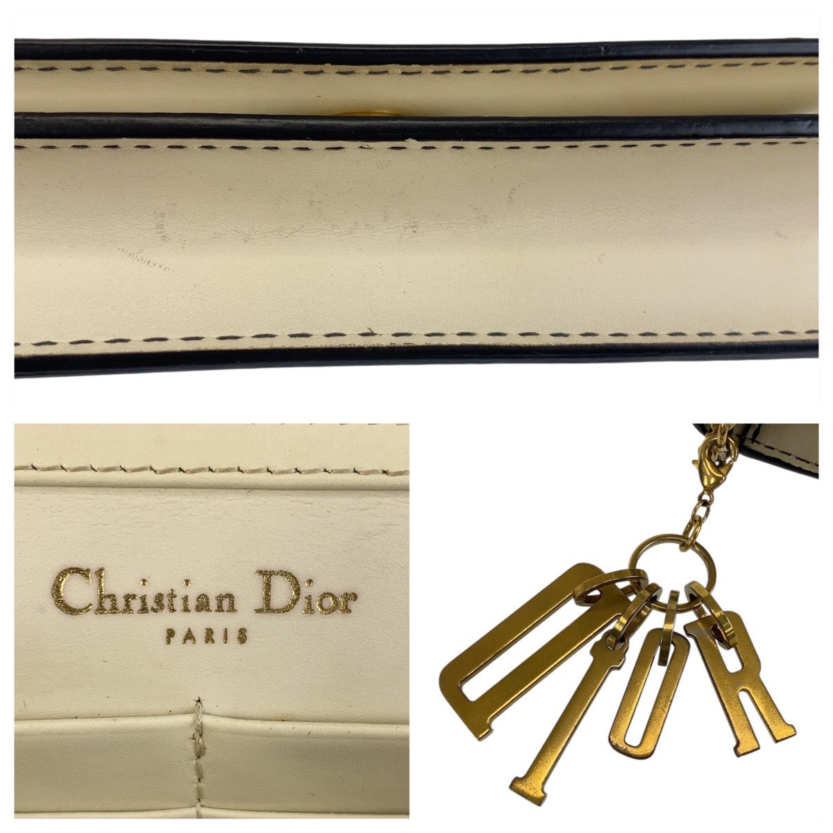 13759
Dior ディオール カナージュ スタッズ ホワイト ゴールド金具 レザー 斜め掛け ショルダーバッグ チェーンウォレット  レディース