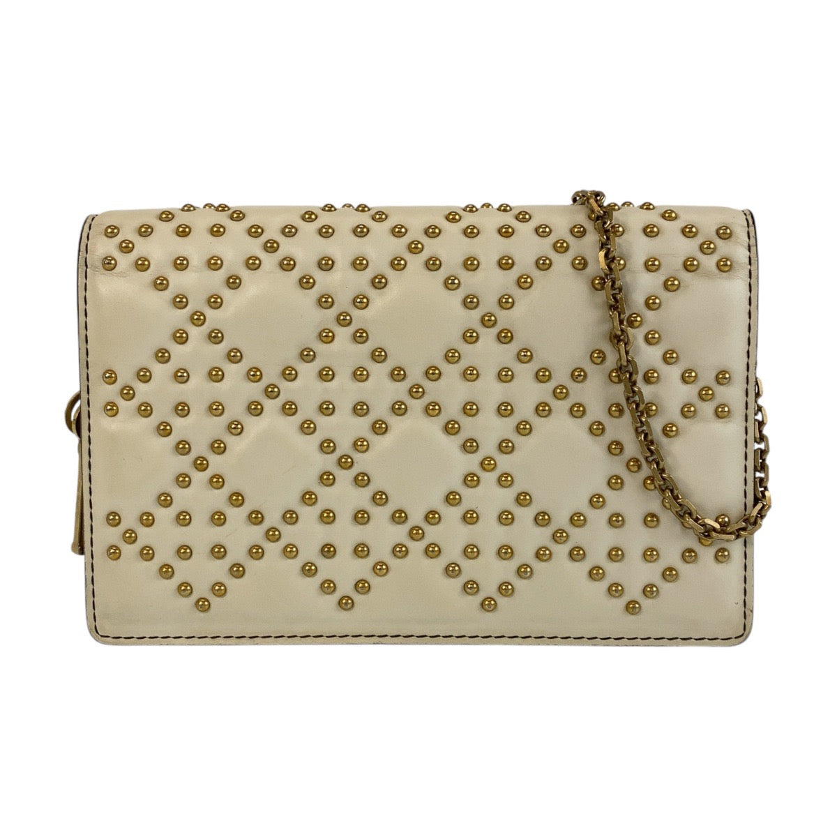 13759
Dior ディオール カナージュ スタッズ ホワイト ゴールド金具 レザー 斜め掛け ショルダーバッグ チェーンウォレット  レディース