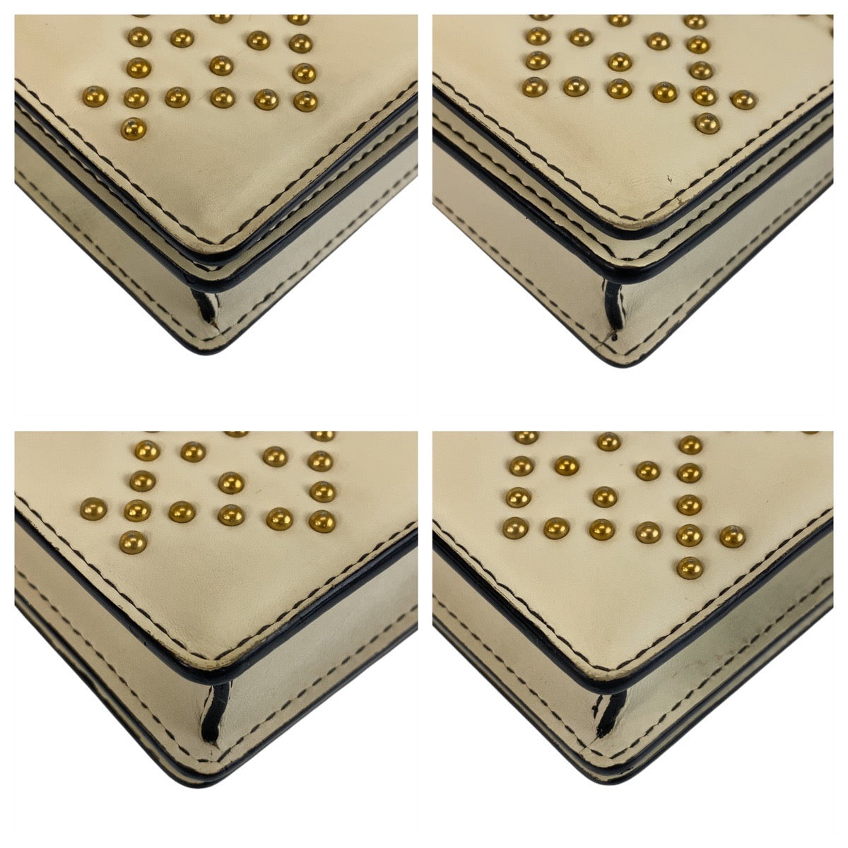 13759
Dior ディオール カナージュ スタッズ ホワイト ゴールド金具 レザー 斜め掛け ショルダーバッグ チェーンウォレット  レディース