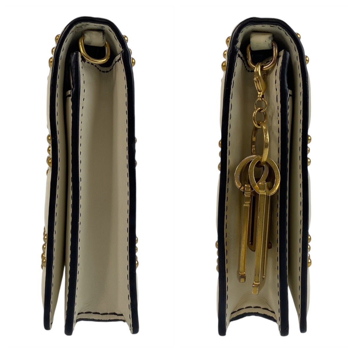 13759
Dior ディオール カナージュ スタッズ ホワイト ゴールド金具 レザー 斜め掛け ショルダーバッグ チェーンウォレット  レディース