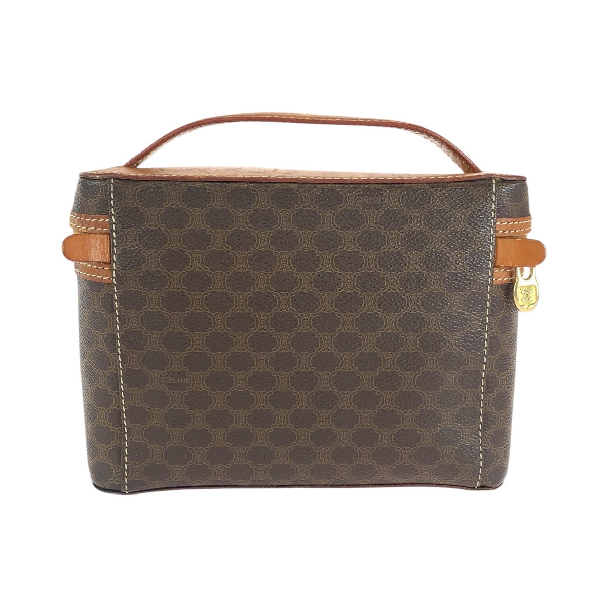 13762
CELINE セリーヌ マカダム ブラウン ゴールド金具 PVC / レザー ハンドバッグ バニティーバッグ  レディース