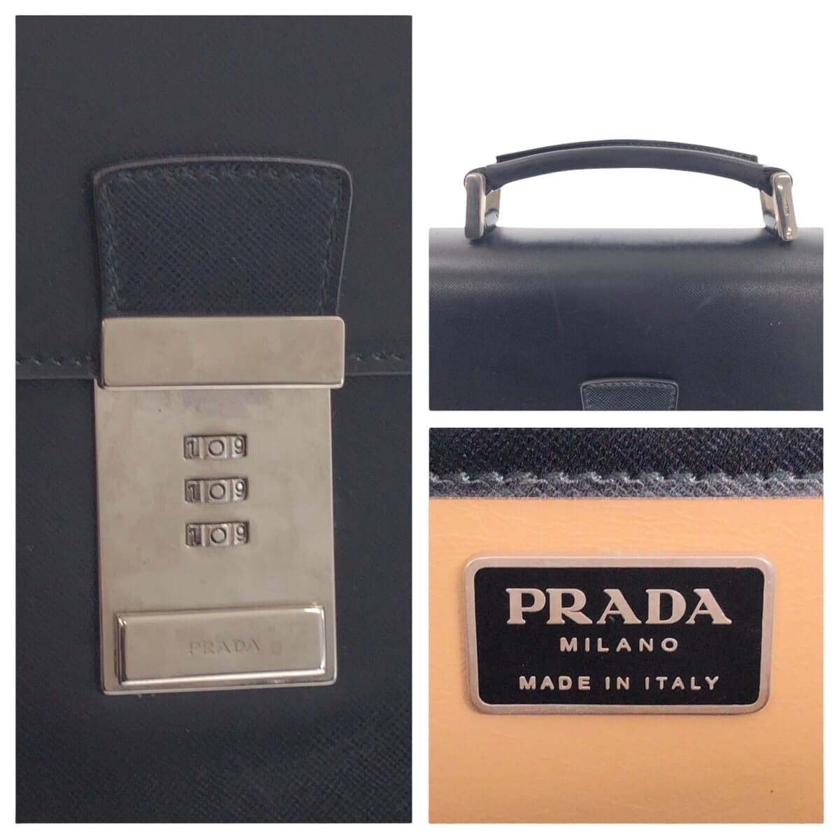 14191
PRADA プラダ サフィアーノ ブラック 黒 シルバー金具 レザー ビジネスバッグ ブリーフケース  メンズ ABP30