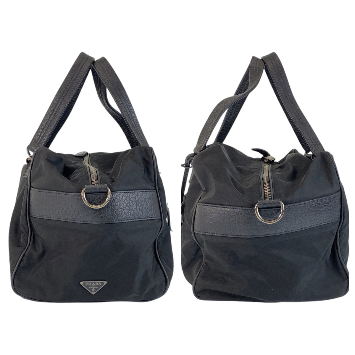 14192
PRADA プラダ 三角ロゴプレート ブラック 黒 シルバー金具 ナイロン / レザー ボストンバッグ ハンドバッグ 男女兼用 ２way  レディース ABP32