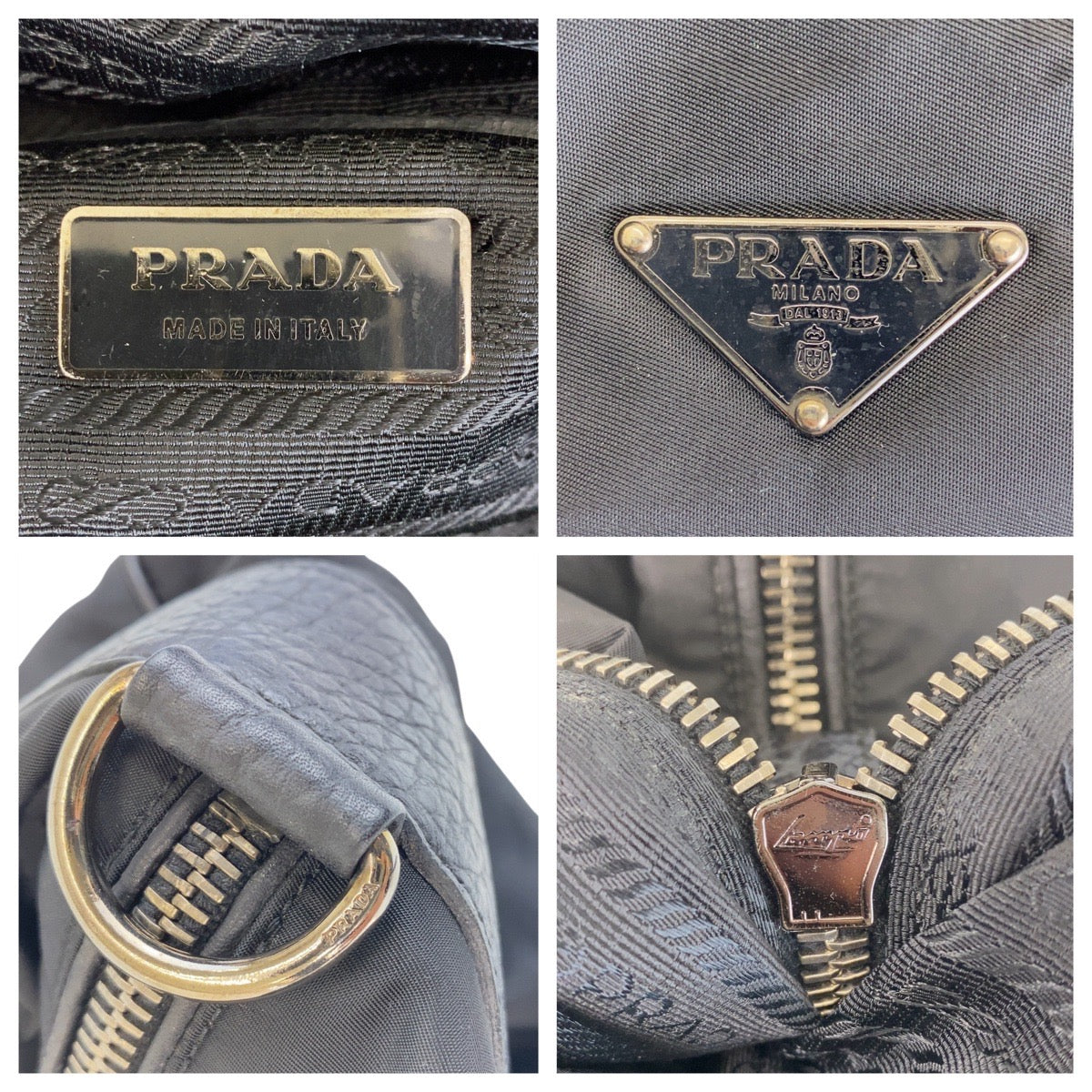 14192
PRADA プラダ 三角ロゴプレート ブラック 黒 シルバー金具 ナイロン / レザー ボストンバッグ ハンドバッグ 男女兼用 ２way  レディース ABP32