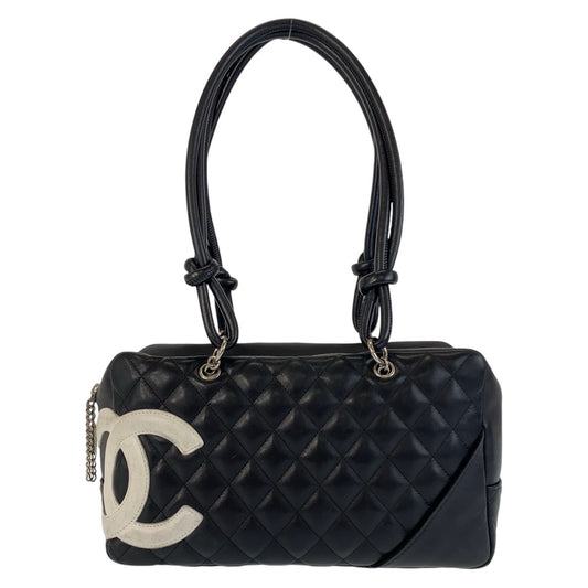 CHANEL シャネル ヴィンテージ カンボンライン ブラック 黒 シルバー金具 ラムスキン ショルダーバッグ ハンドバッグ  レディース