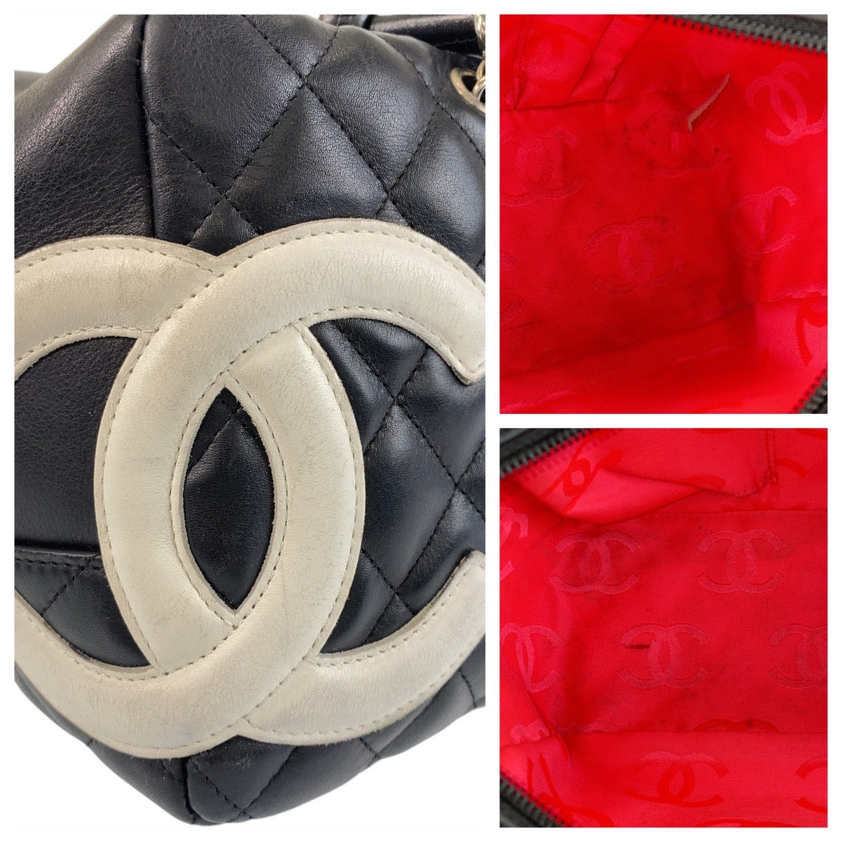 CHANEL シャネル ヴィンテージ カンボンライン ブラック 黒 シルバー金具 ラムスキン ショルダーバッグ ハンドバッグ  レディース