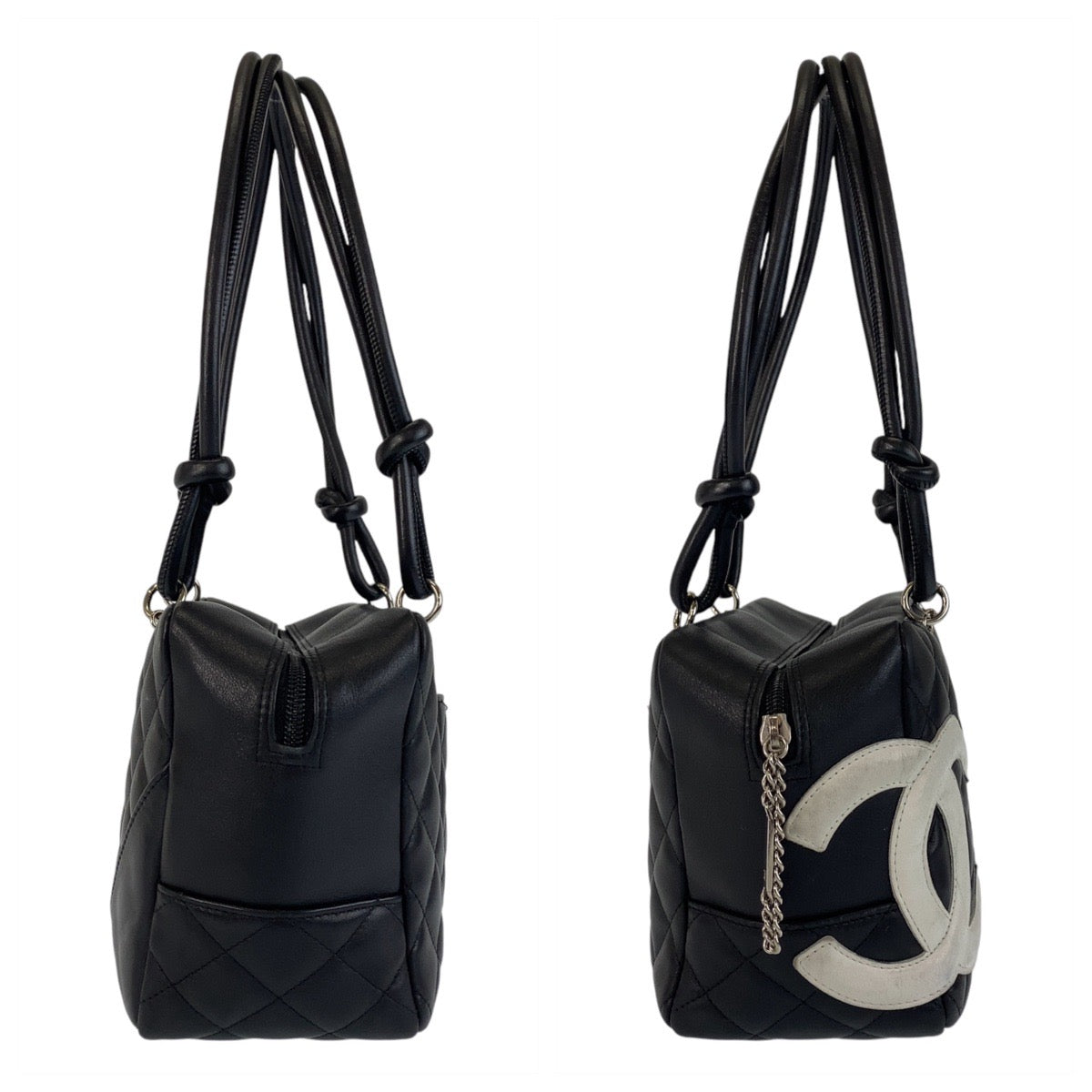 CHANEL シャネル ヴィンテージ カンボンライン ブラック 黒 シルバー金具 ラムスキン ショルダーバッグ ハンドバッグ  レディース