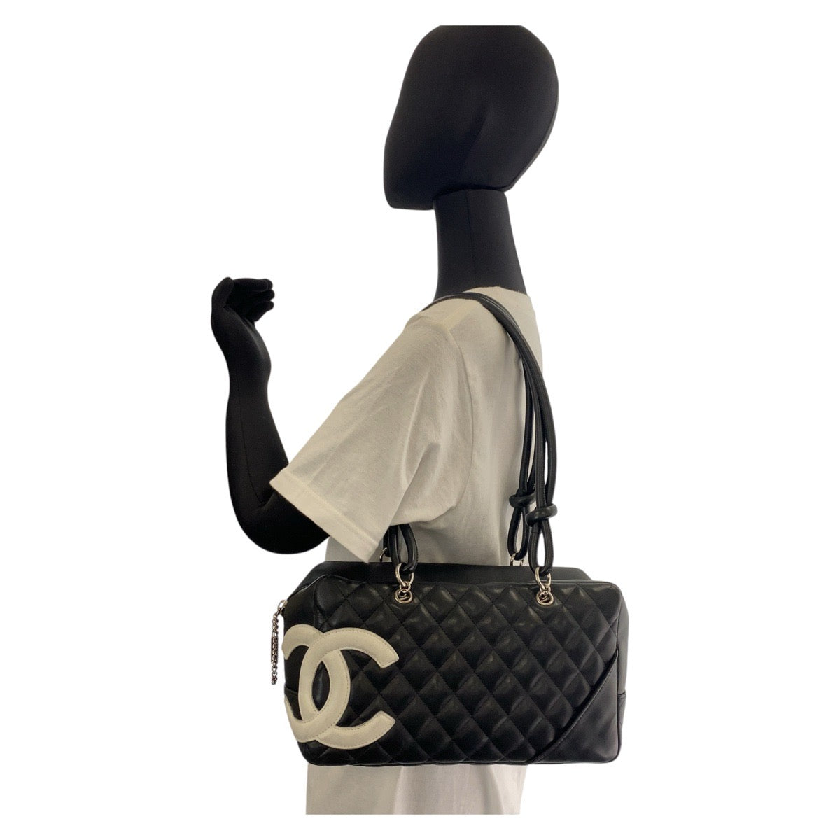 CHANEL シャネル ヴィンテージ カンボンライン ブラック 黒 シルバー金具 ラムスキン ショルダーバッグ ハンドバッグ  レディース
