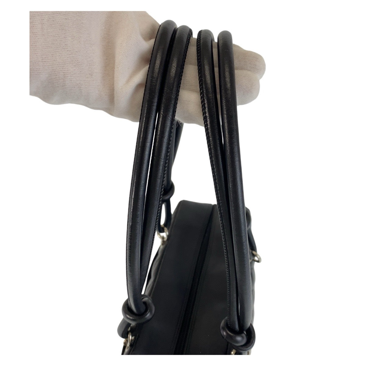 CHANEL シャネル ヴィンテージ カンボンライン ブラック 黒 シルバー金具 ラムスキン ショルダーバッグ ハンドバッグ  レディース