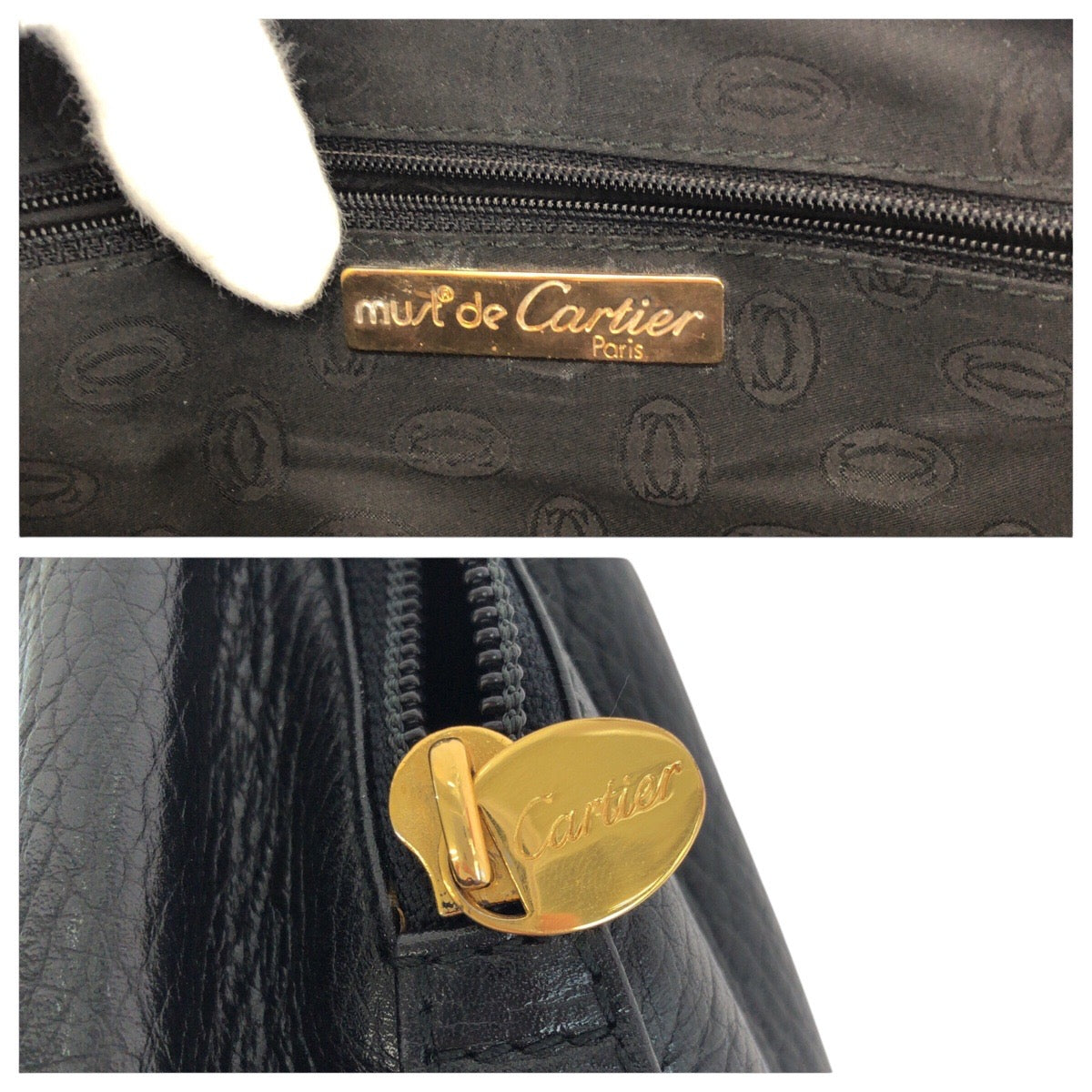 14193
CARTIER カルティエ マストライン ブラック 黒 ゴールド金具 レザー トートバッグ ハンドバッグ  レディース