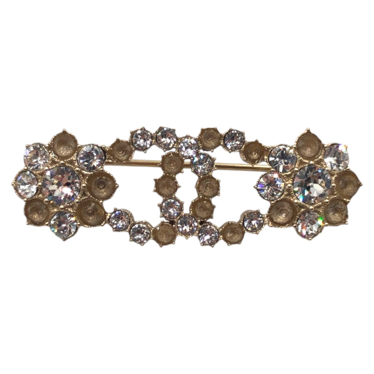 15677
 
CHANEL Rhinestone Coco Mark Gold Metal Brooch for Women