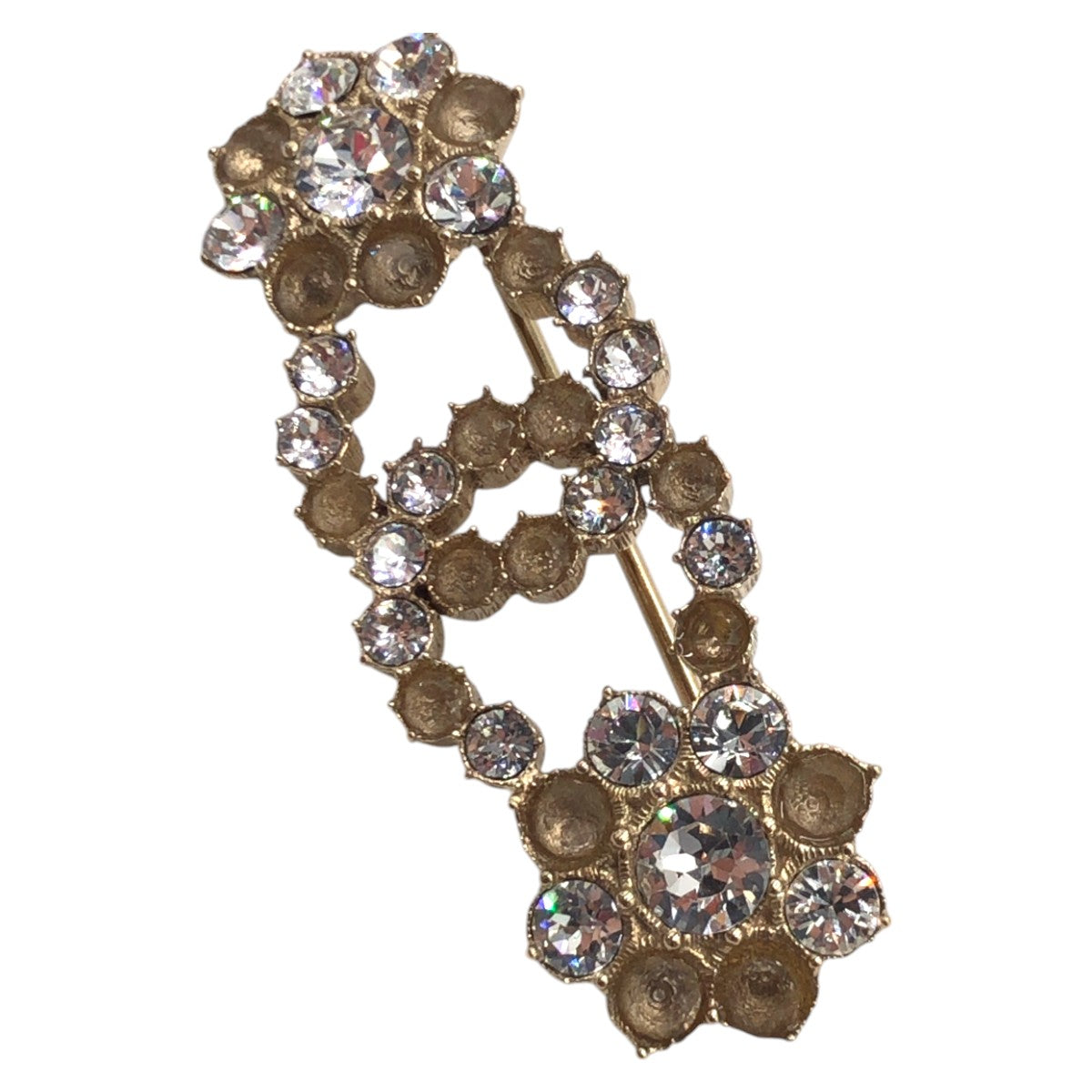 15677
 
CHANEL Rhinestone Coco Mark Gold Metal Brooch for Women