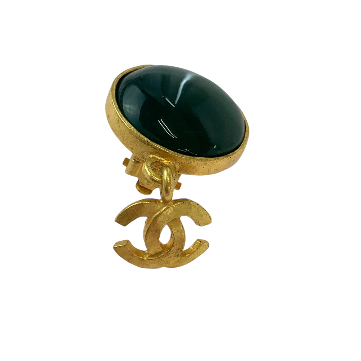13767
CHANEL シャネル ヴィンテージ グリポア ココマーク グリーン ゴールド メッキ / 天然石 イヤリング 95 A刻印  レディース