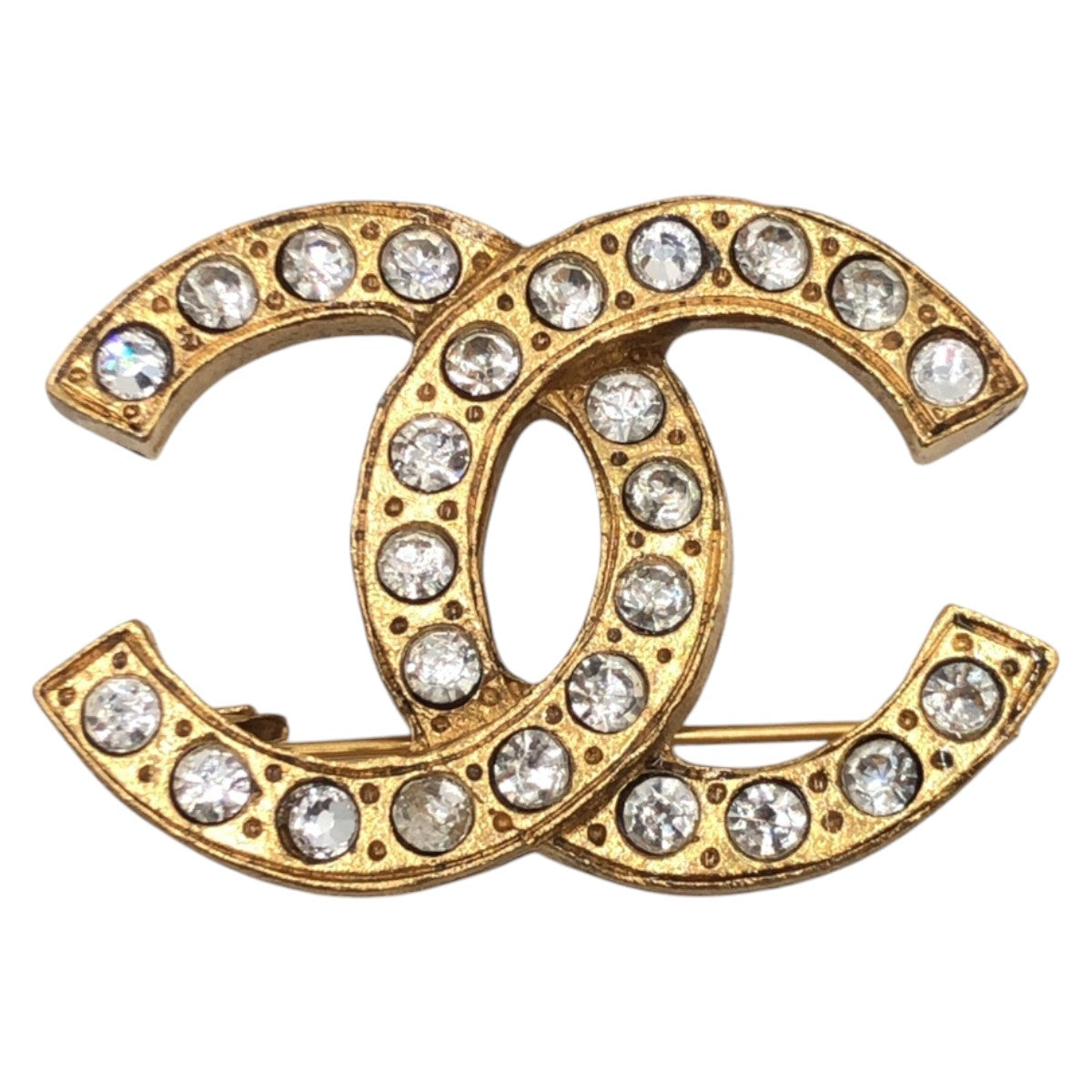 15676
CHANEL シャネル ヴィンテージ ラインストーン ココマーク ゴールド メタル ブローチ  レディース