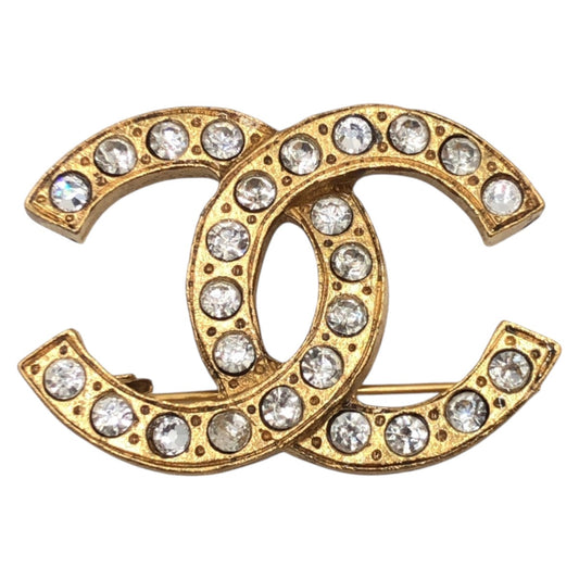 15676
CHANEL シャネル ヴィンテージ ラインストーン ココマーク ゴールド メタル ブローチ  レディース