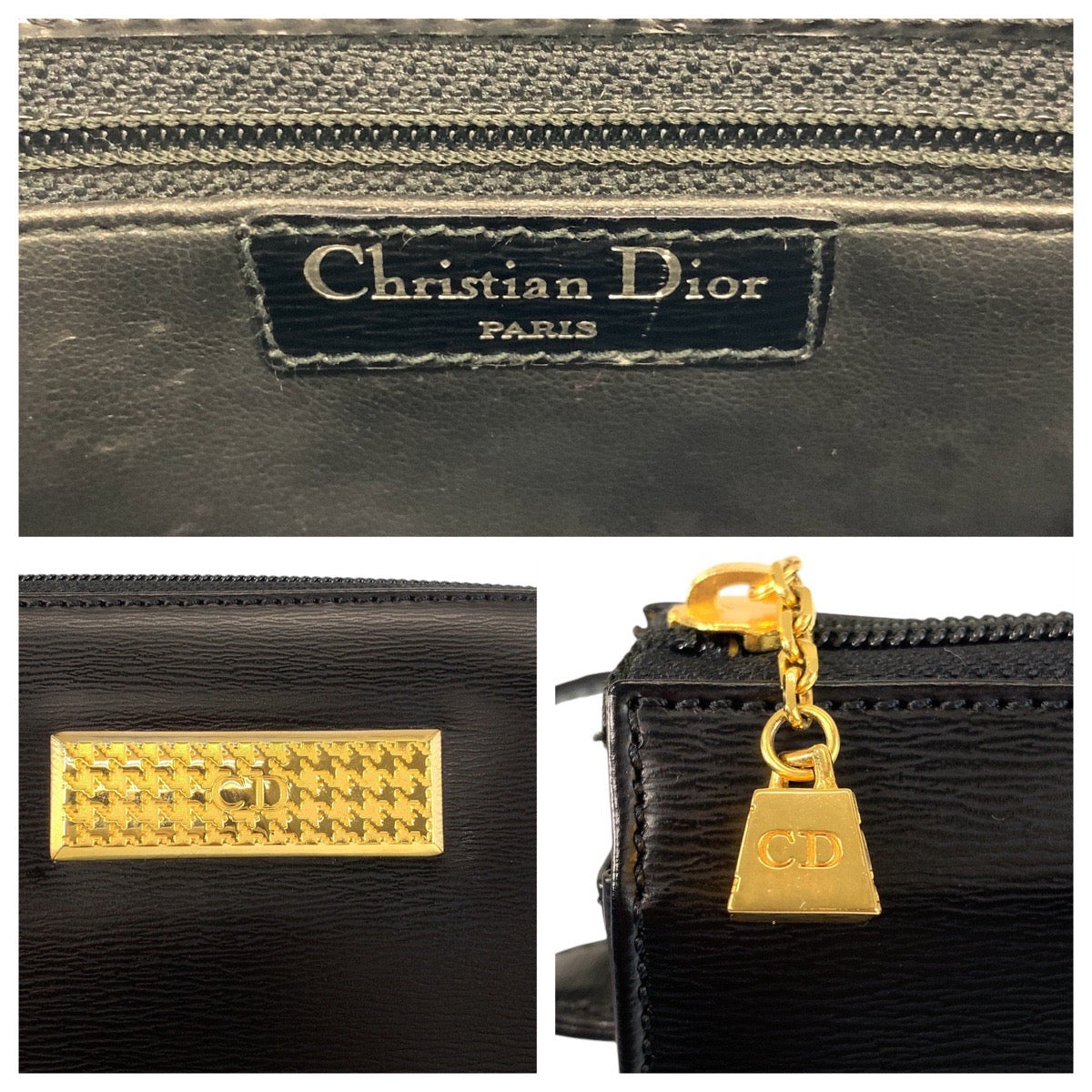 13769
Christian Dior クリスチャンディオール ヴィンテージ ブラック 黒 ゴールド金具 レザー 斜め掛け ショルダーバッグ メッセンジャーバッグ  レディース A39