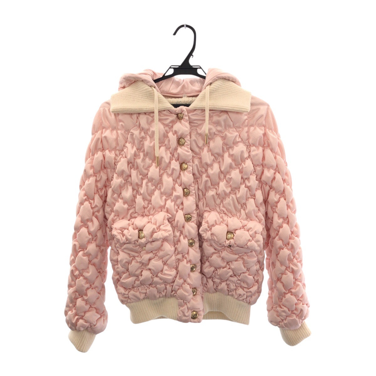 CHANEL シャネル 内側ツイード サイズ34 フード着脱可能 ピンク マルチカラー ポリアミド / ウール キルティングジャケット ダウンジャケット  レディース
