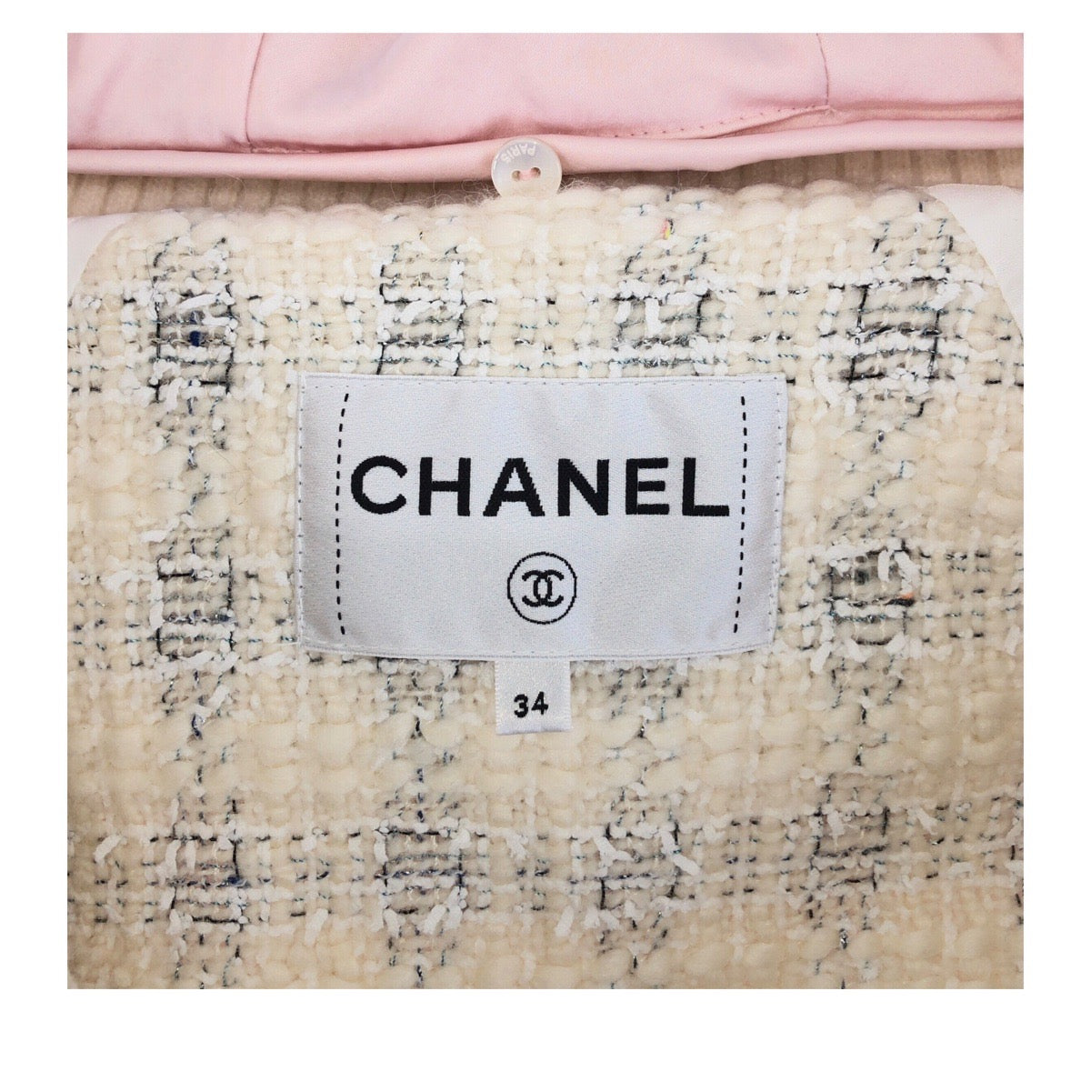 CHANEL シャネル 内側ツイード サイズ34 フード着脱可能 ピンク マルチカラー ポリアミド / ウール キルティングジャケット ダウンジャケット  レディース