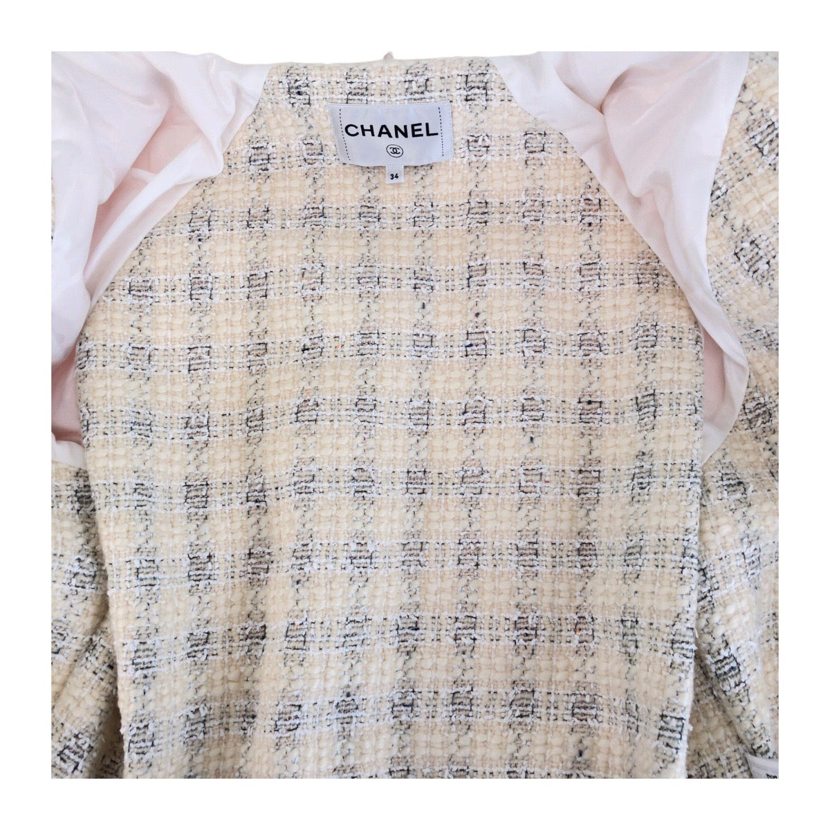 CHANEL シャネル 内側ツイード サイズ34 フード着脱可能 ピンク マルチカラー ポリアミド / ウール キルティングジャケット ダウンジャケット  レディース