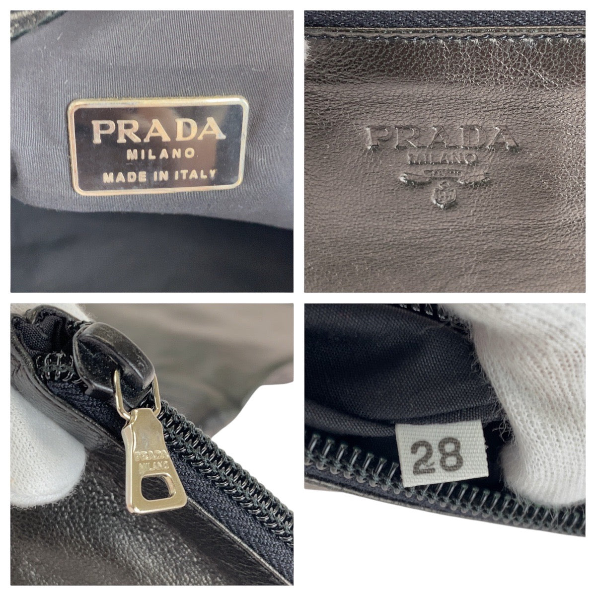 14195
PRADA プラダ ヴィンテージ ポーチ付き ブラック 黒 レザー トートバッグ ハンドバッグ  レディース