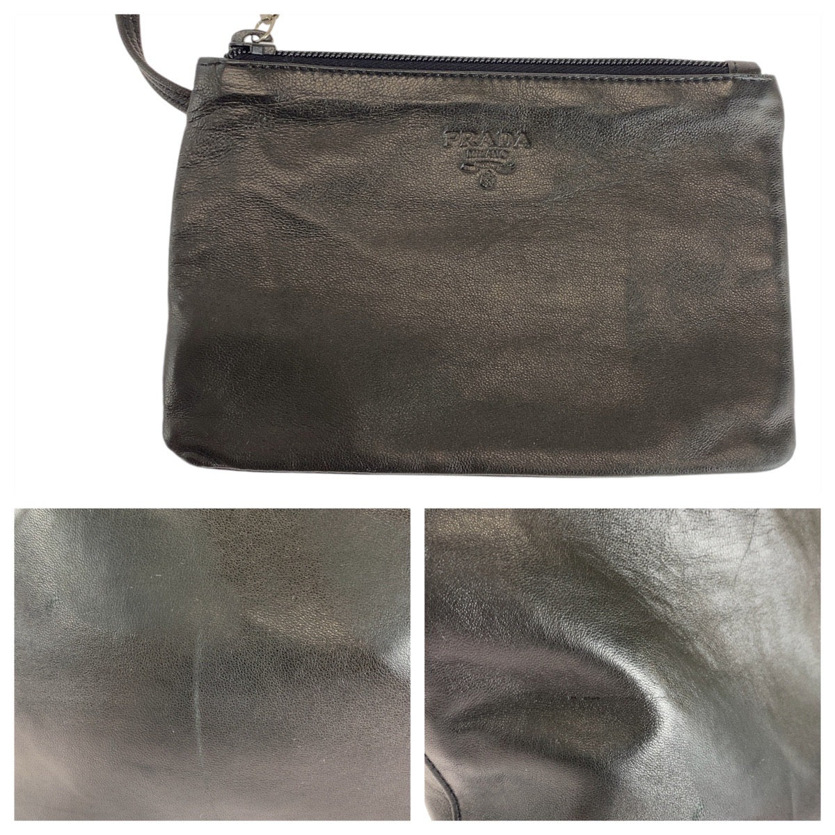 14195
PRADA プラダ ヴィンテージ ポーチ付き ブラック 黒 レザー トートバッグ ハンドバッグ  レディース