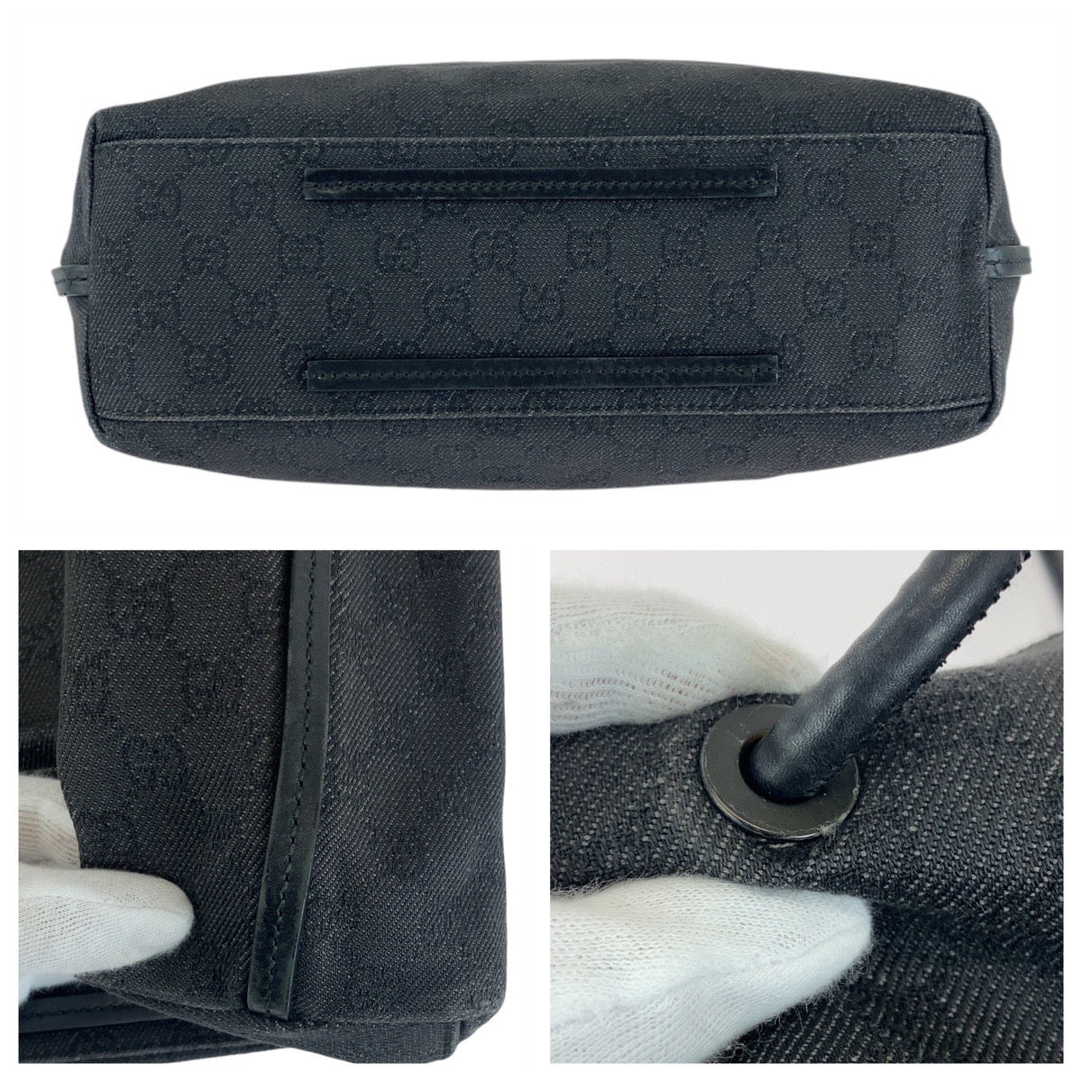 13770
GUCCI グッチ ブラック 黒 ガンメタ金具 GGキャンバス / レザー 101341 トートバッグ ショルダーバッグ  レディース