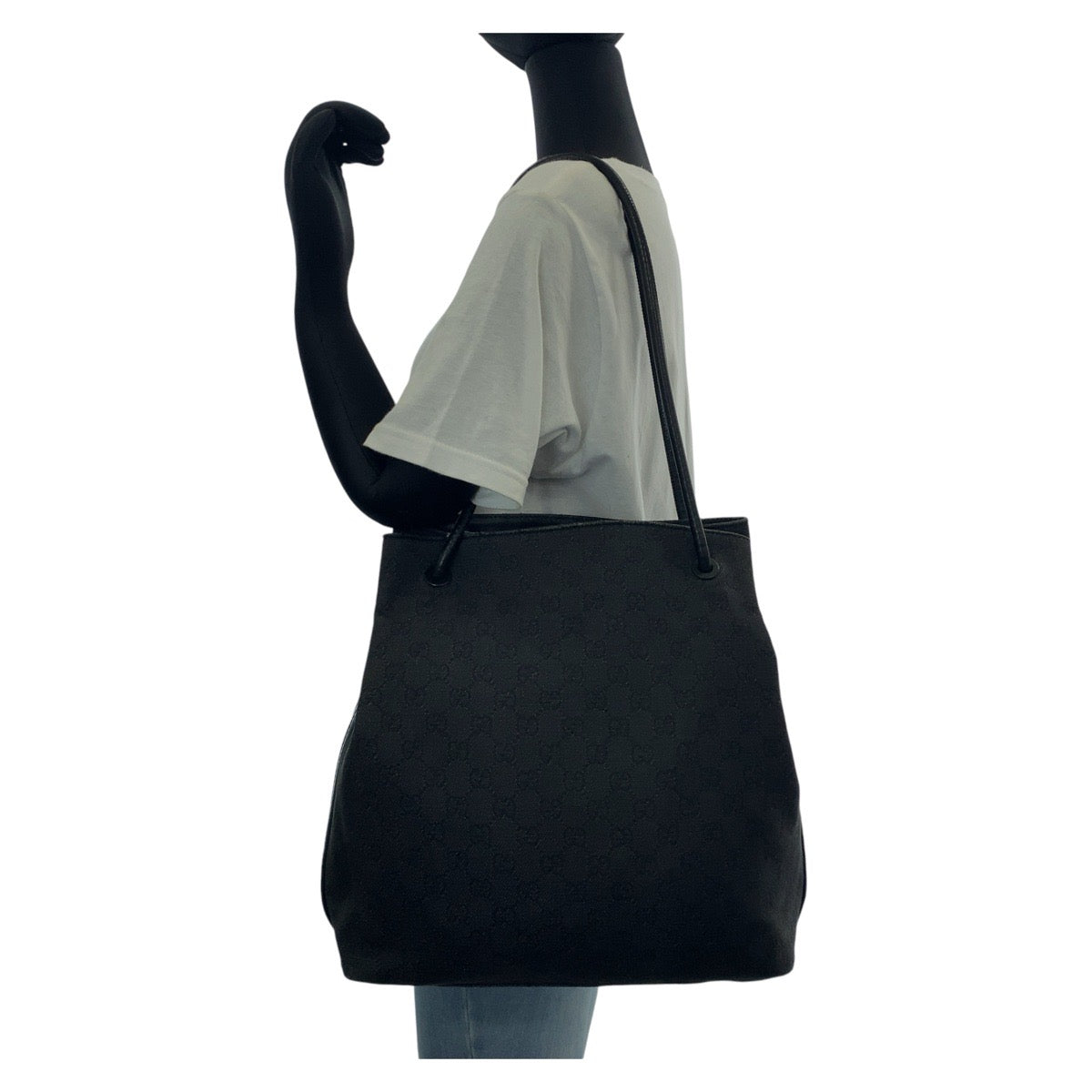 13770
GUCCI グッチ ブラック 黒 ガンメタ金具 GGキャンバス / レザー 101341 トートバッグ ショルダーバッグ  レディース