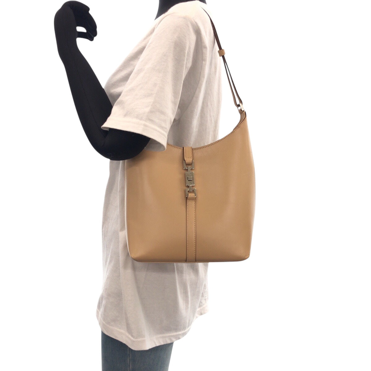 14196
GUCCI グッチ ジャッキーライン ベージュ シルバー金具 レザー 001 3875 ショルダーバッグ ホーボー  レディース
