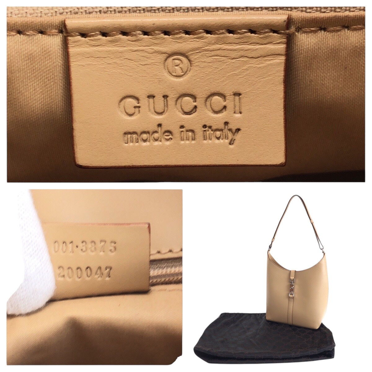 14196
GUCCI グッチ ジャッキーライン ベージュ シルバー金具 レザー 001 3875 ショルダーバッグ ホーボー  レディース