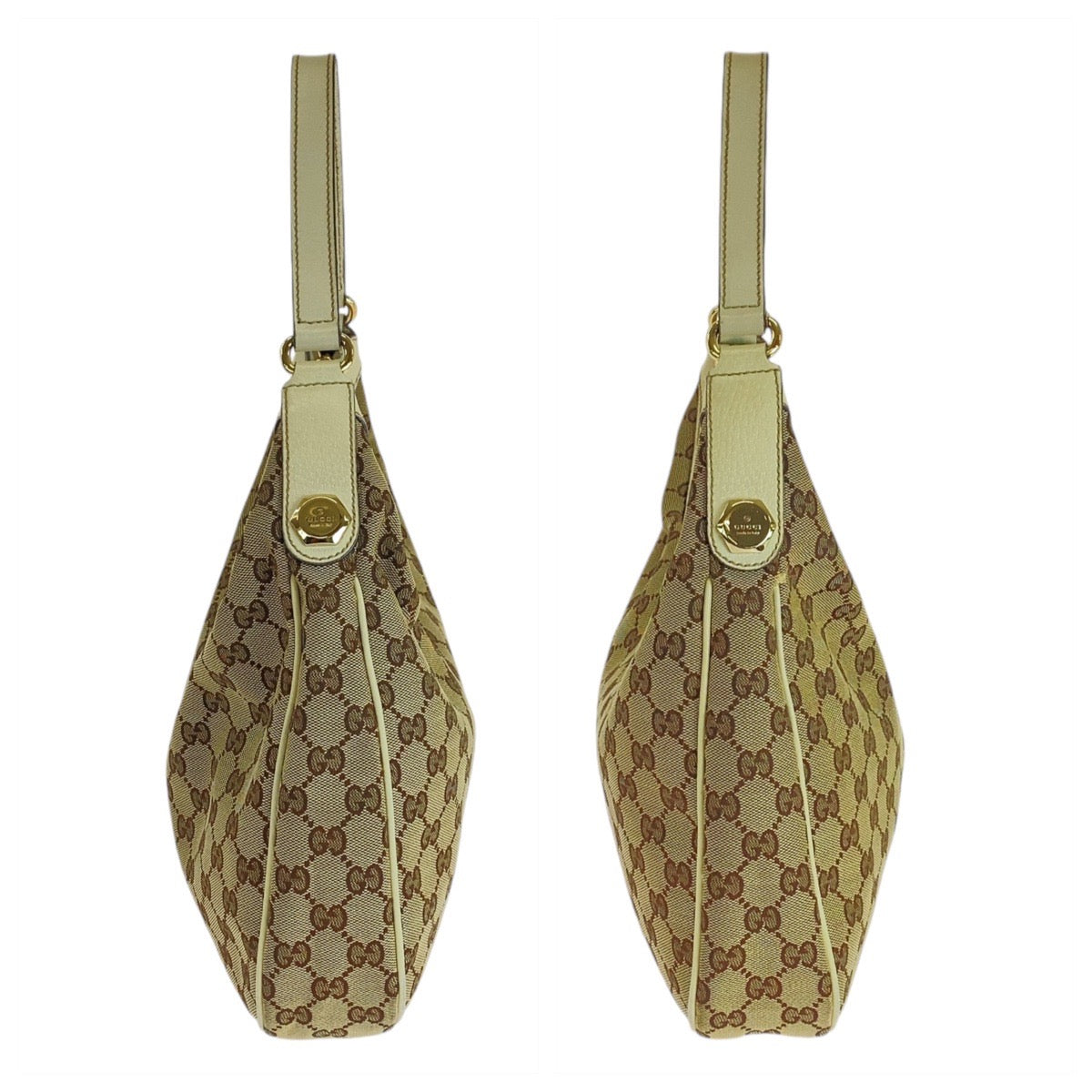 14197
GUCCI グッチ ベージュ アイボリー ゴールド金具 GGキャンバス / レザー 153010 ショルダーバッグ ホーボー  レディース