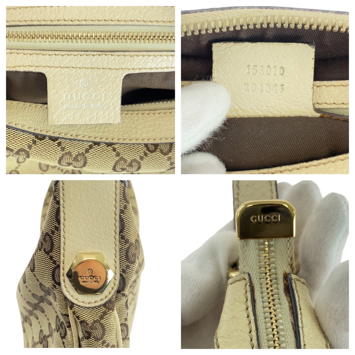 14197
GUCCI グッチ ベージュ アイボリー ゴールド金具 GGキャンバス / レザー 153010 ショルダーバッグ ホーボー  レディース