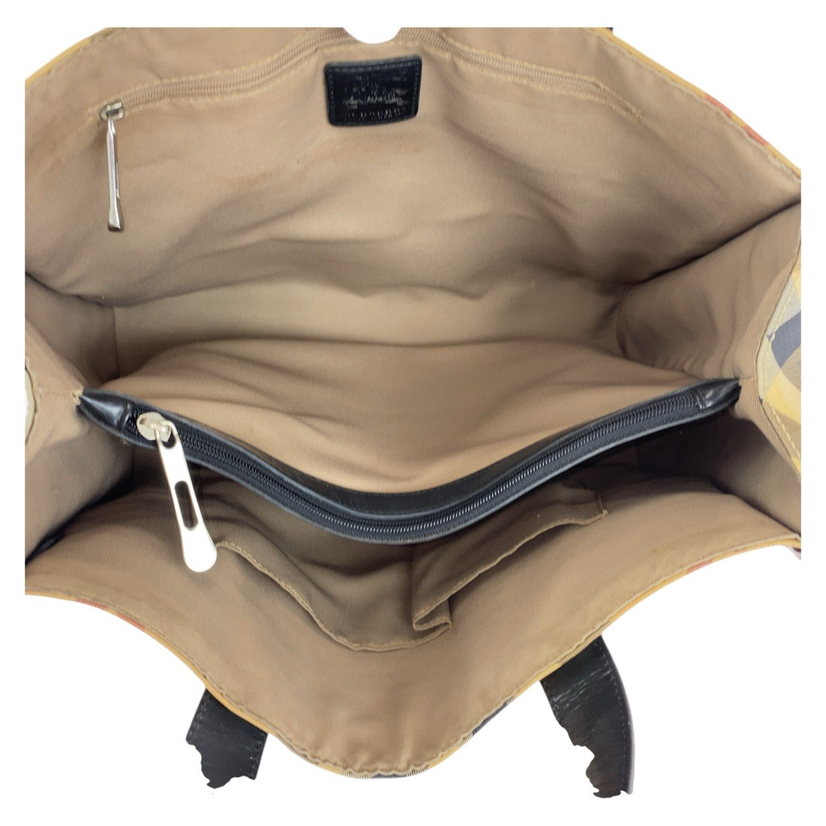 14198
BURBERRY バーバリー チェック柄 ベージュ ブラック 黒 PVC / レザー トートバッグ ショルダーバッグ  レディース
