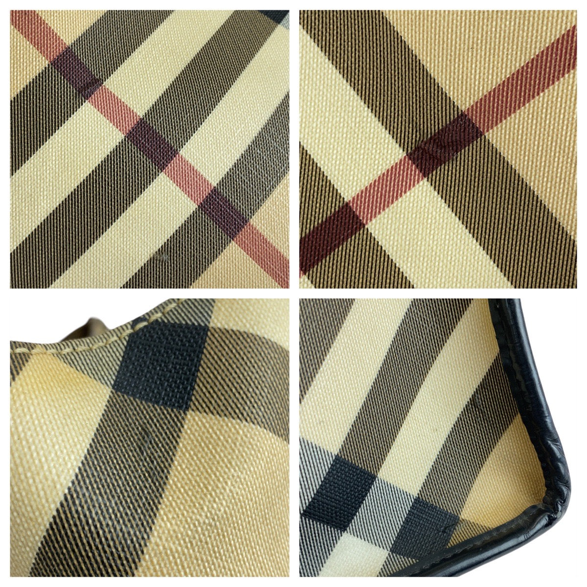 14198
BURBERRY バーバリー チェック柄 ベージュ ブラック 黒 PVC / レザー トートバッグ ショルダーバッグ  レディース