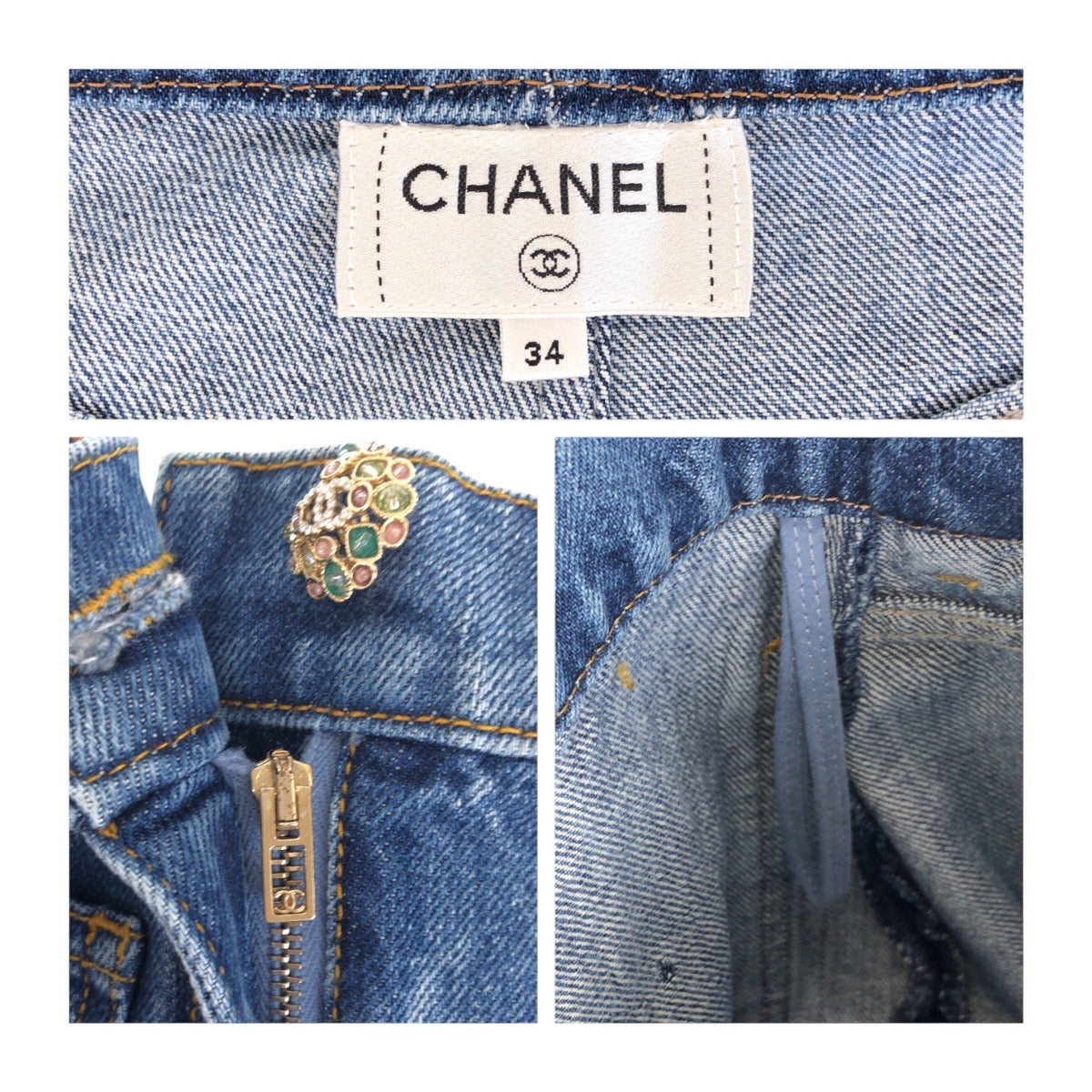 13772
CHANEL シャネル ココマーク グリポア サイズ34 ネイビー コットン ショートパンツ デニムショートパンツ  レディース