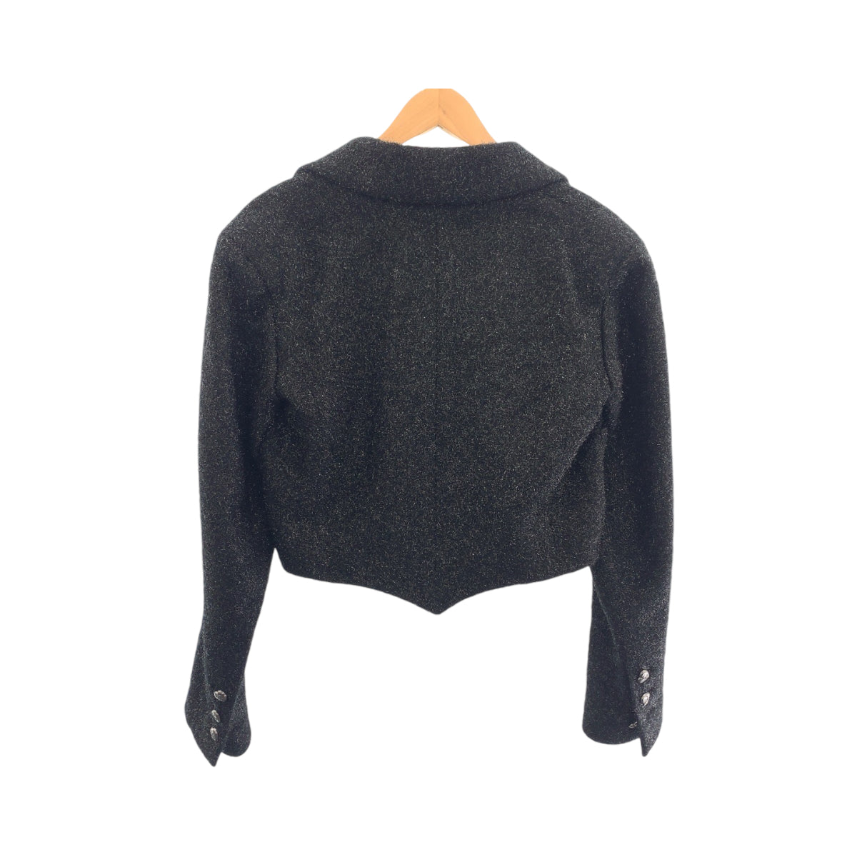 13774
CHANEL シャネル ラメ フェザー ココマーク サイズ36 ブラック 黒 ガンメタ金具 コットン / ポリエステル P71194V48297 短丈 ショート丈 テーラードジャケット レディース SA278