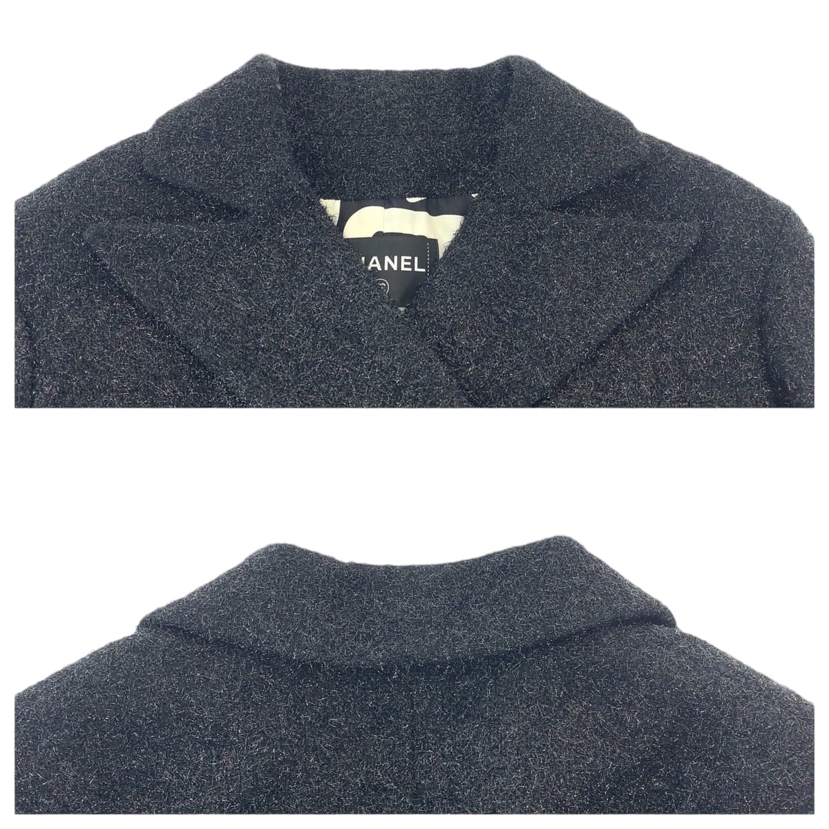 13774
CHANEL シャネル ラメ フェザー ココマーク サイズ36 ブラック 黒 ガンメタ金具 コットン / ポリエステル P71194V48297 短丈 ショート丈 テーラードジャケット レディース SA278