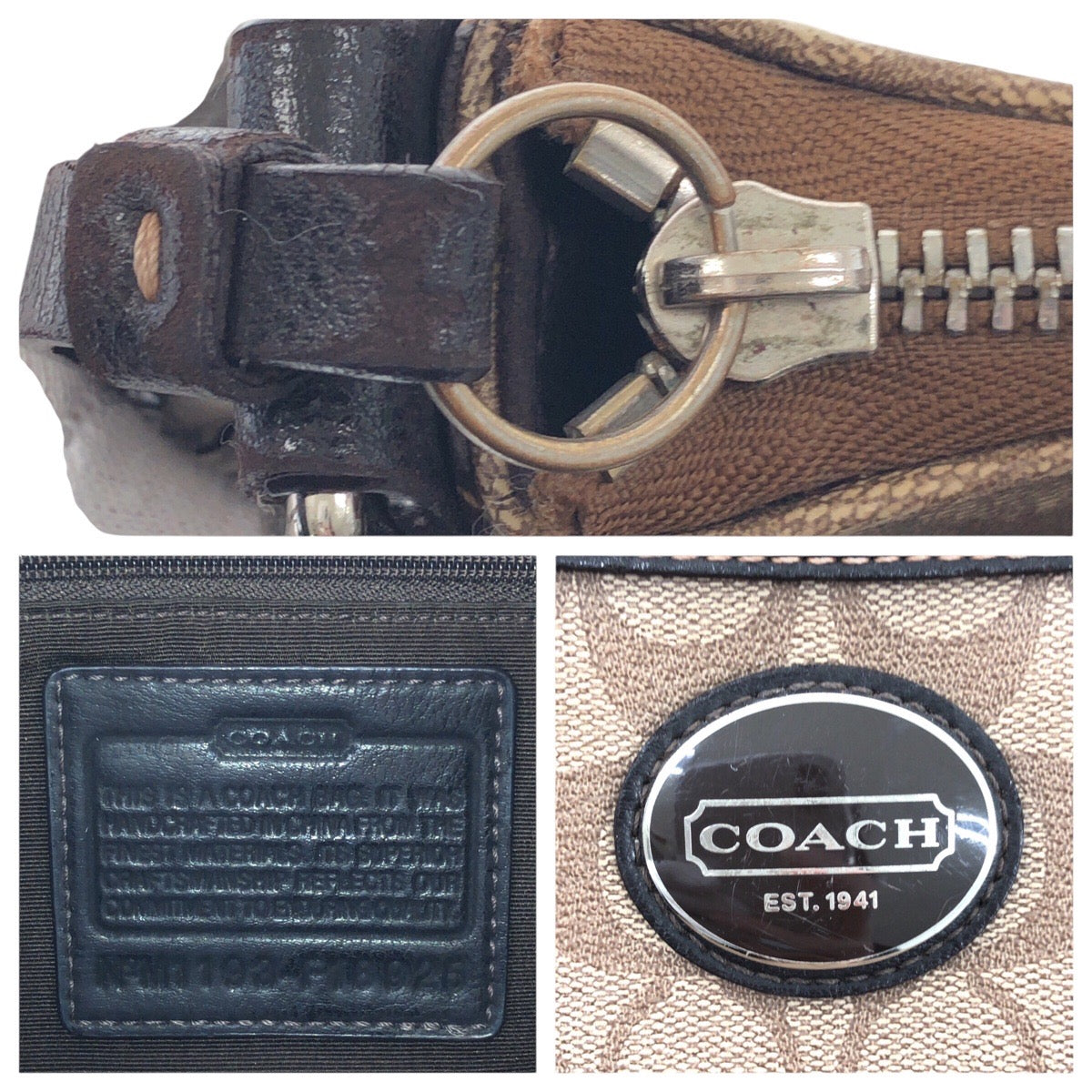 14206
COACH コーチ シグネチャー ブラウン シルバー金具 PVC / レザー ショルダーバッグ ポシェット レディース AB5