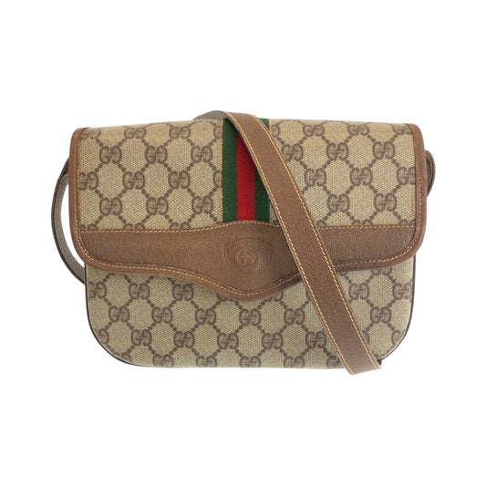 14208
GUCCI グッチ ヴィンテージ オールドグッチ シェリーライン ベージュ ブラウン ゴールド金具 GGスプリームキャンバス 6862 ショルダーバッグ ポシェット  レディース
