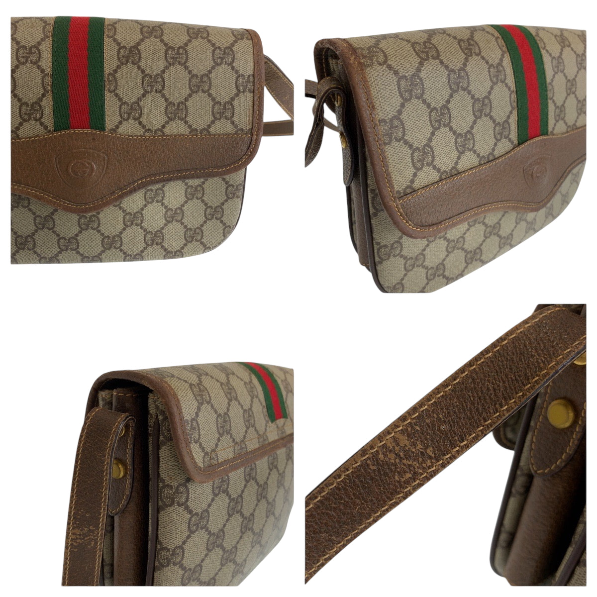 14208
GUCCI グッチ ヴィンテージ オールドグッチ シェリーライン ベージュ ブラウン ゴールド金具 GGスプリームキャンバス 6862 ショルダーバッグ ポシェット  レディース