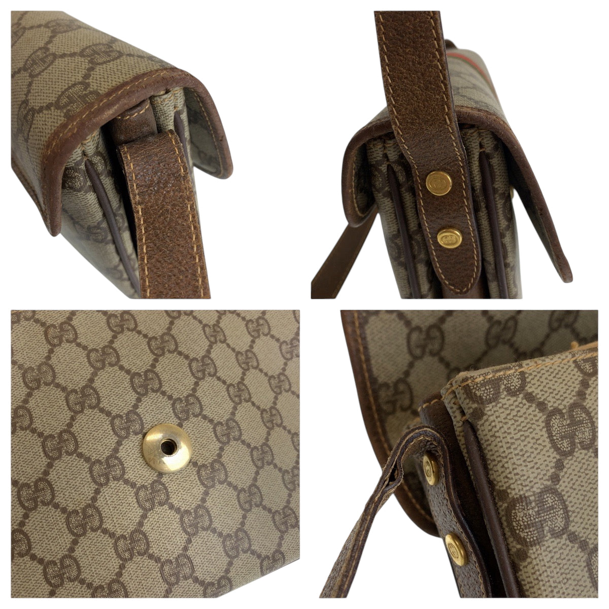 14208
GUCCI グッチ ヴィンテージ オールドグッチ シェリーライン ベージュ ブラウン ゴールド金具 GGスプリームキャンバス 6862 ショルダーバッグ ポシェット  レディース