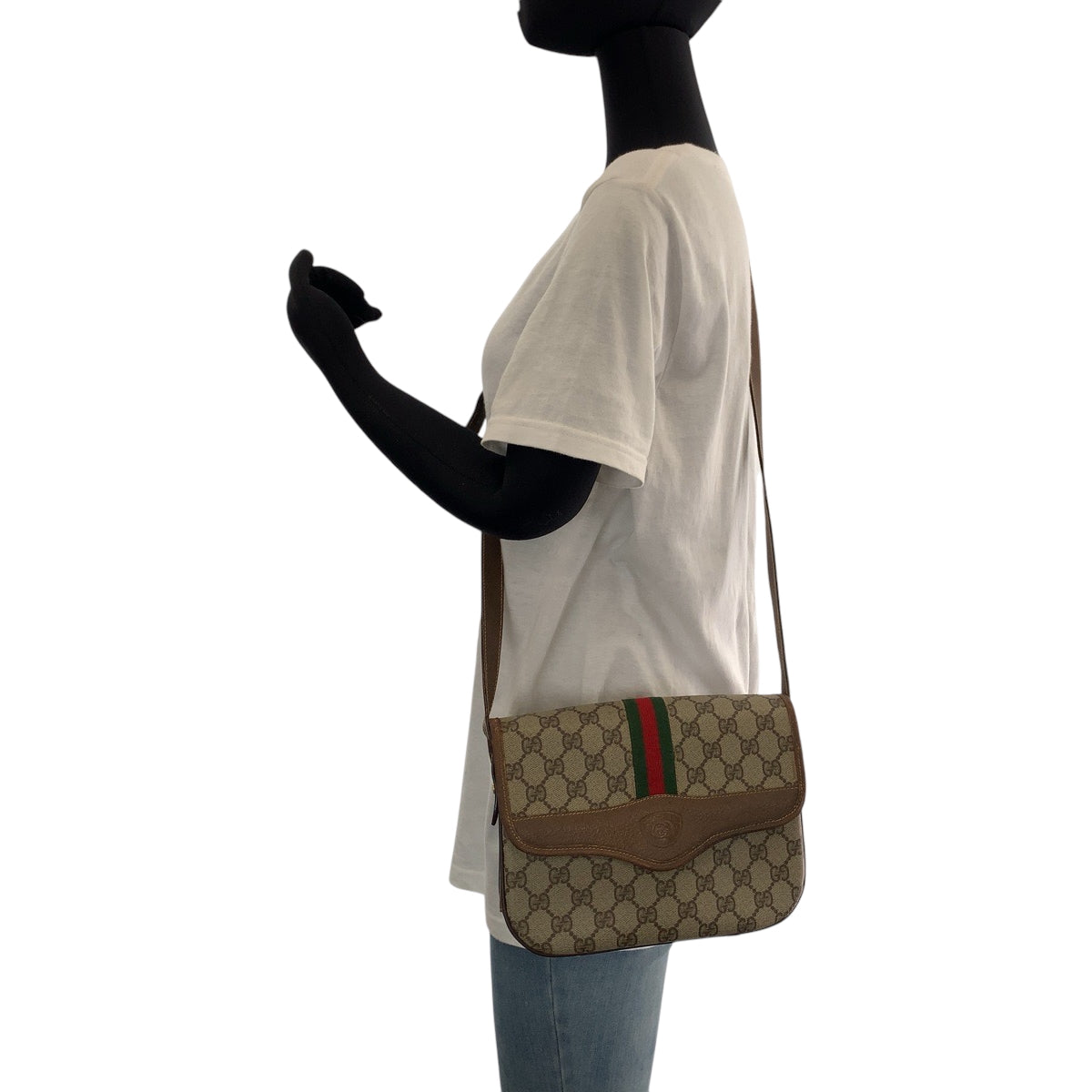 14208
GUCCI グッチ ヴィンテージ オールドグッチ シェリーライン ベージュ ブラウン ゴールド金具 GGスプリームキャンバス 6862 ショルダーバッグ ポシェット  レディース