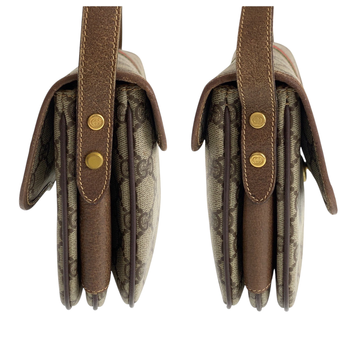 14208
GUCCI グッチ ヴィンテージ オールドグッチ シェリーライン ベージュ ブラウン ゴールド金具 GGスプリームキャンバス 6862 ショルダーバッグ ポシェット  レディース