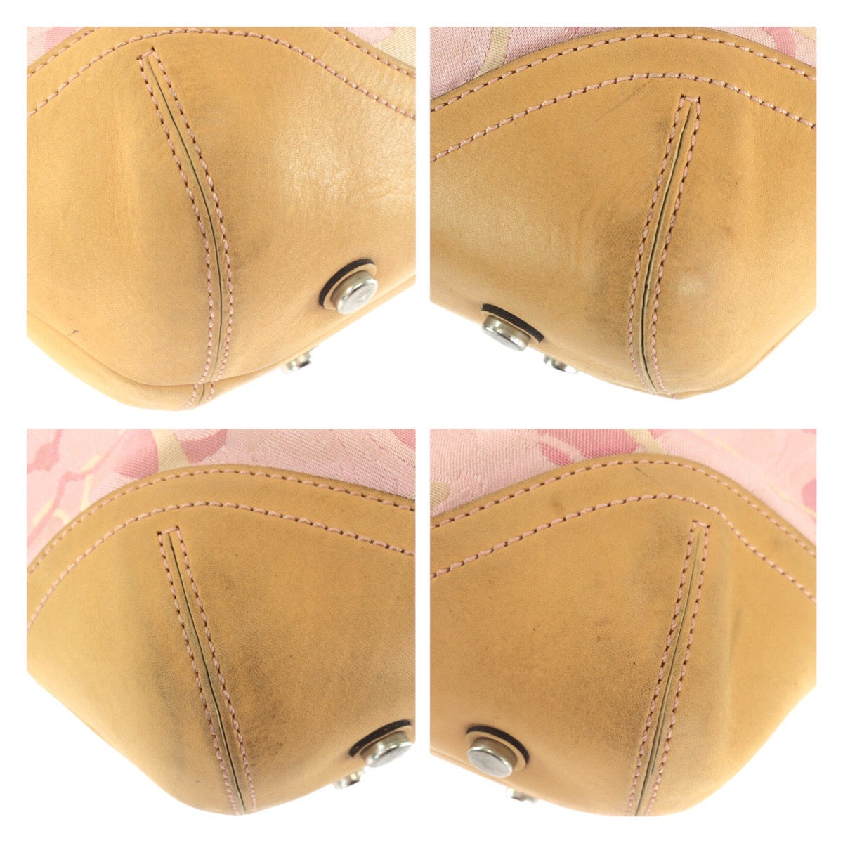COACH コーチ シグネチャー ピンク ブラウン シルバー金具 キャンバス / レザー トートバッグ ハンドバッグ  レディース