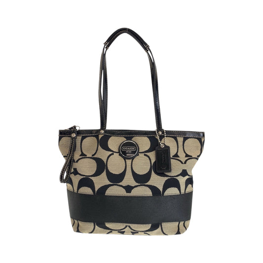14209
COACH コーチ シグネチャー ブラック 黒 ベージュ シルバー金具 キャンバス F17438 トートバッグ ショルダーバッグ  レディース