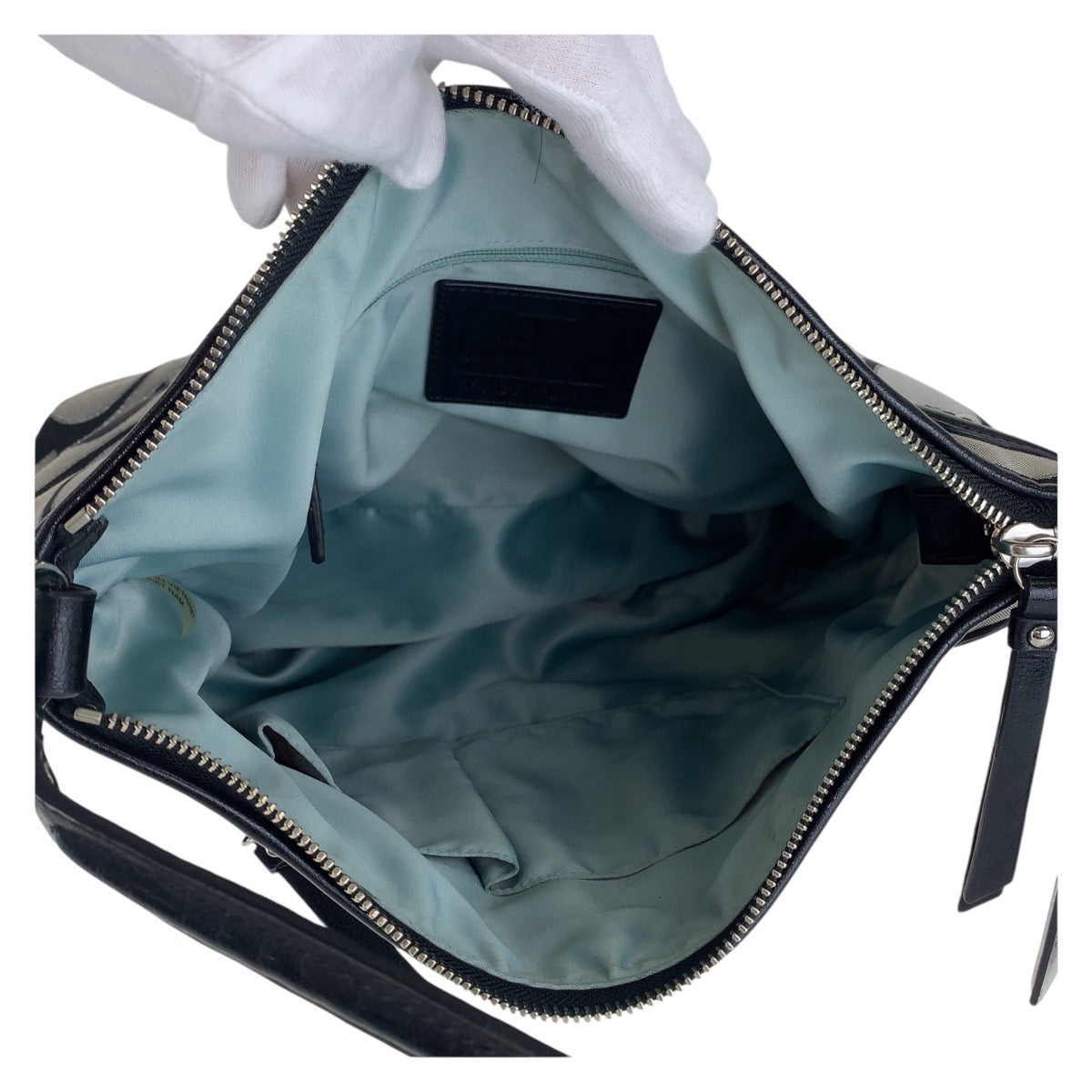 13785
COACH コーチ シグネチャー ブラック 黒 グレー シルバー金具 キャンバス / レザー 斜め掛け ショルダーバッグ ハンドバッグ 2way  レディース